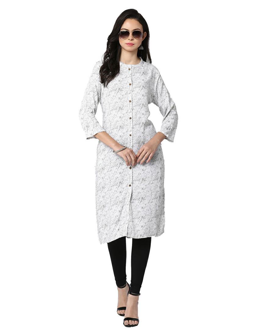 women white round neck straight kurta - 20319655 - Standard Image - 2