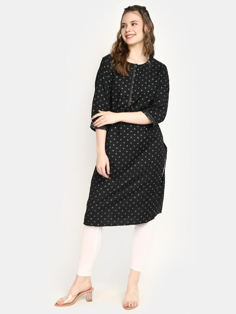 foil printed polka dots straight kurta - 20319758 - Standard Image - 2