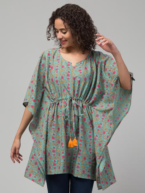 women turquoise floral printed kaftan top - 20319954 - Standard Image - 0