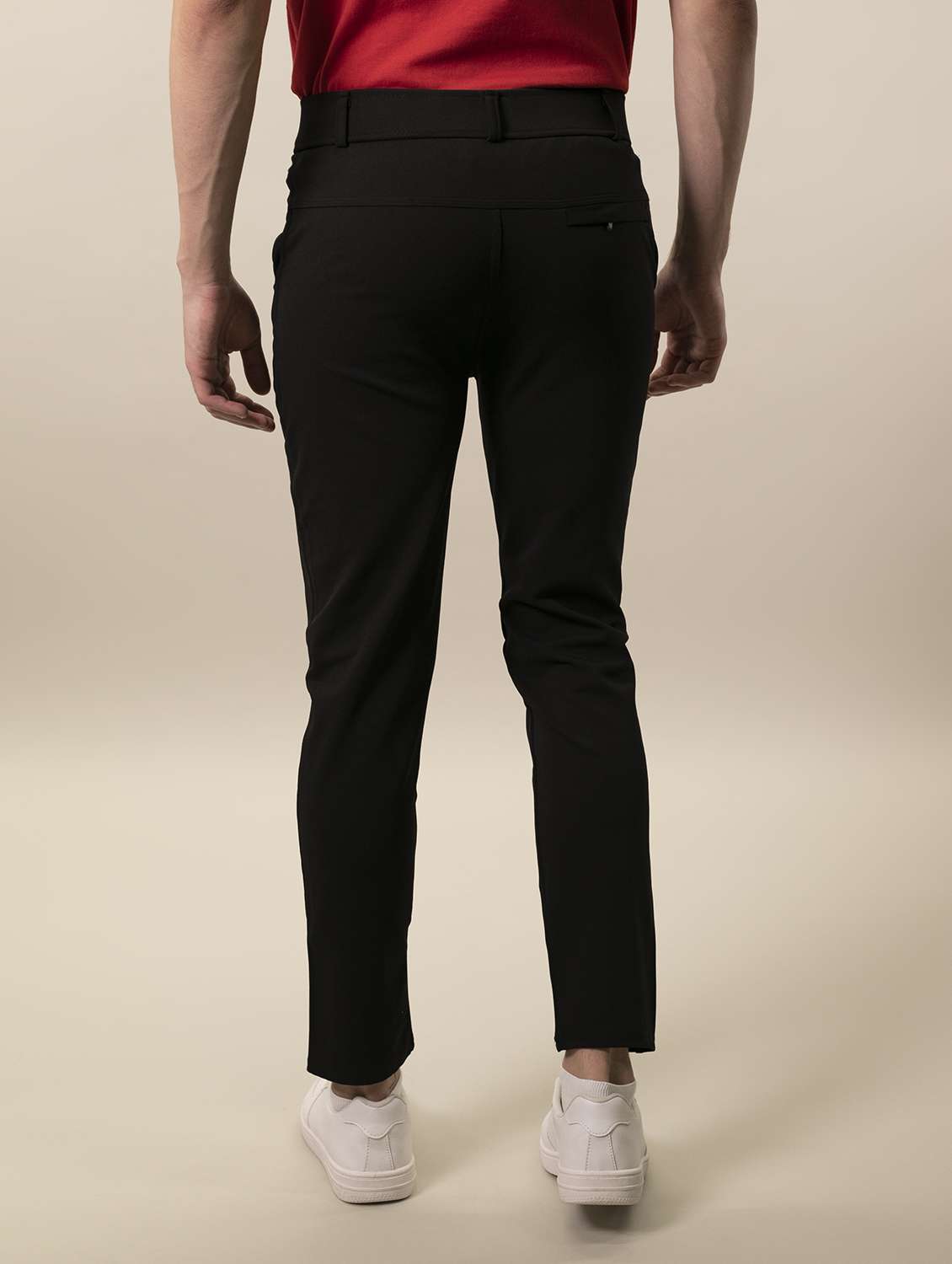 men solid black lycra blend flat front casual trouser - 20319967 -  Standard Image - 2