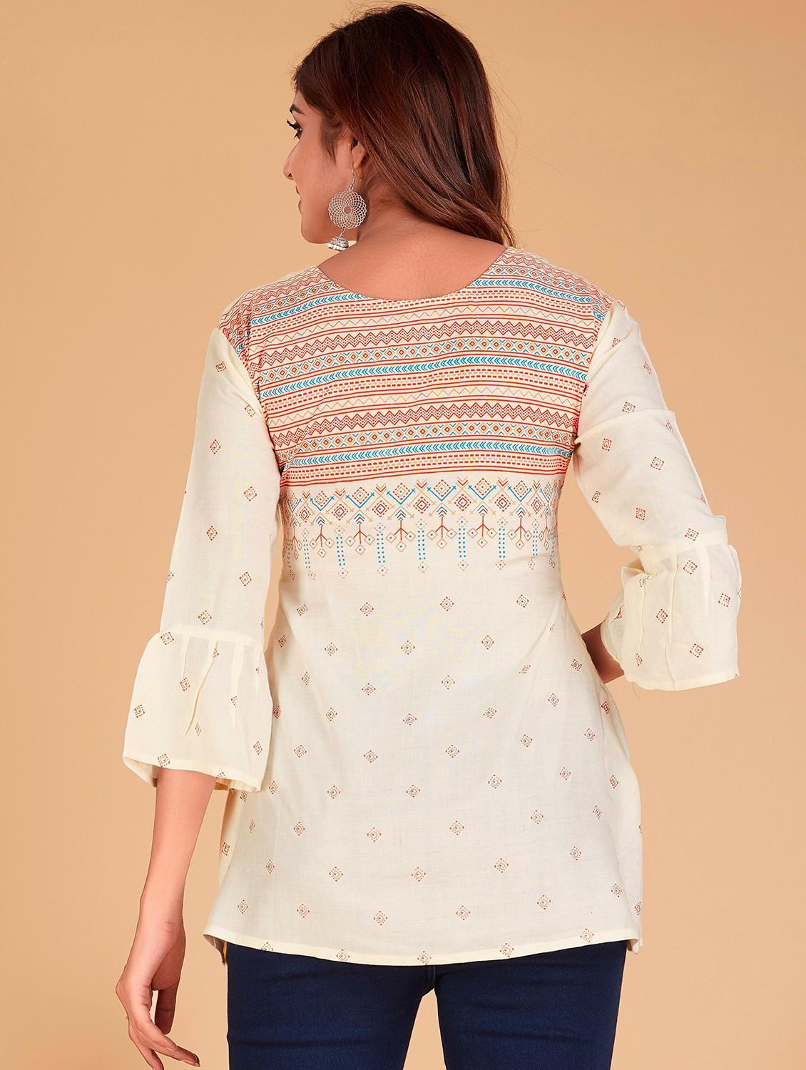 cream printed bell sleeves a-line tunic - 20321282 - Standard Image - 2