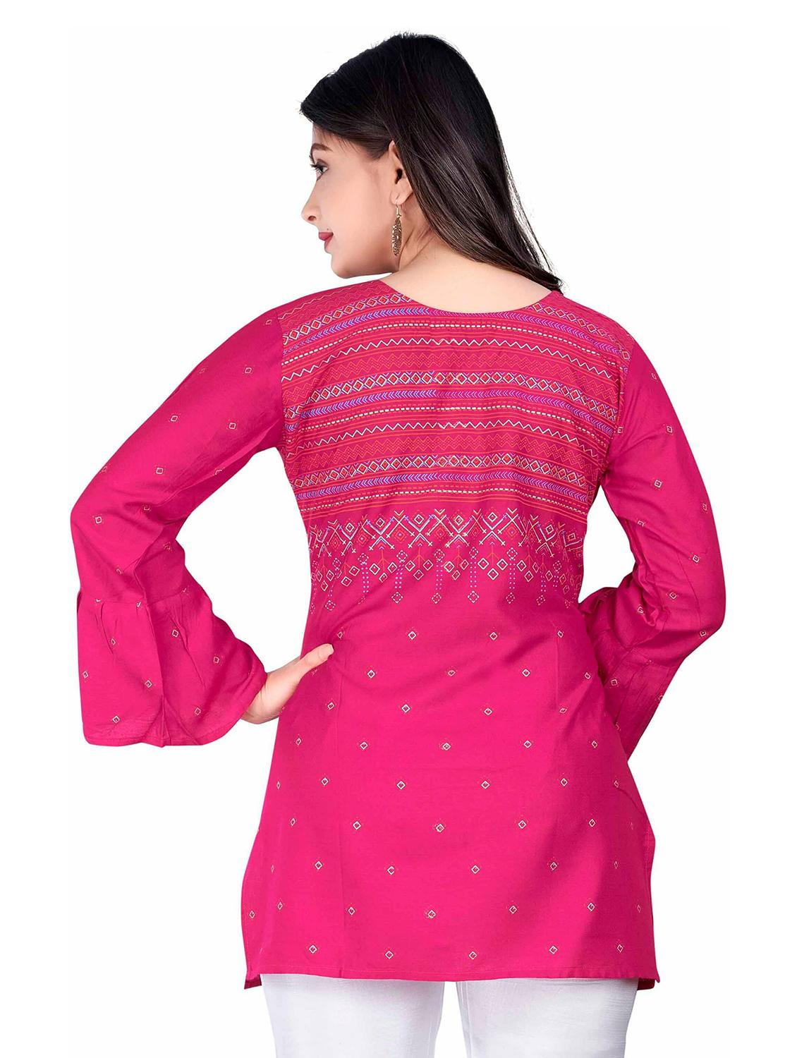 pink printed bell sleeves a-line tunic - 20321284 - Standard Image - 2