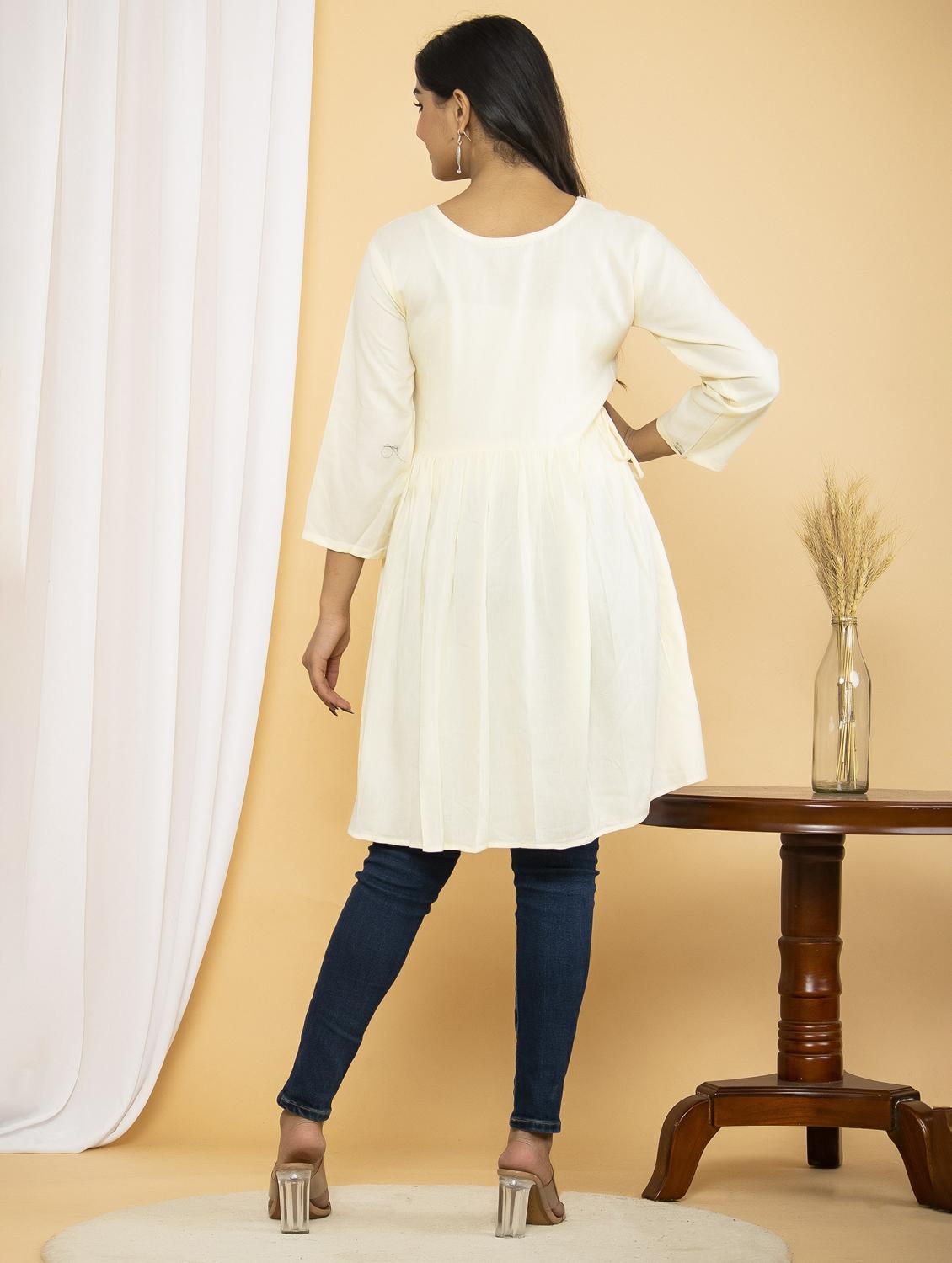 off white solid with work flared tunic - 20321291 - Standard Image - 2