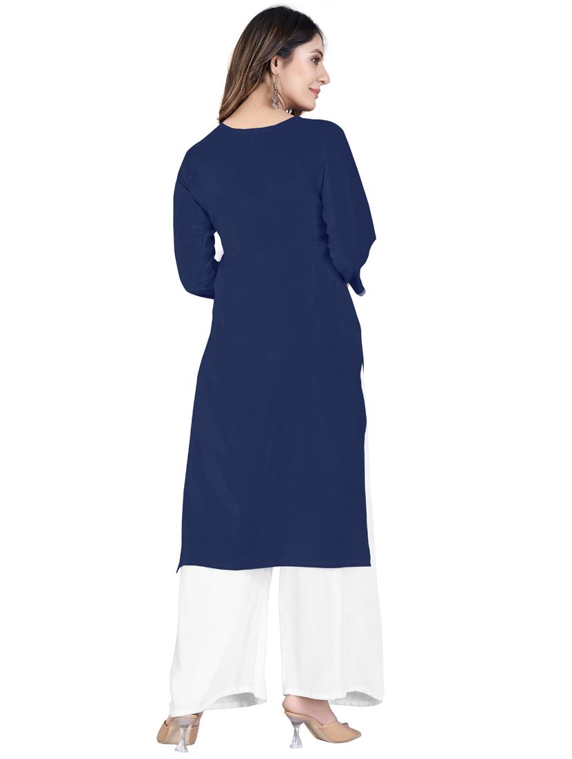 chikankari work straight kurta with palazzo - 20321362 - Standard Image - 2