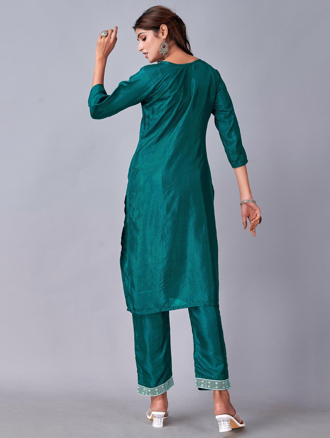 teal colored kurta pant set - 20321366 - Standard Image - 2