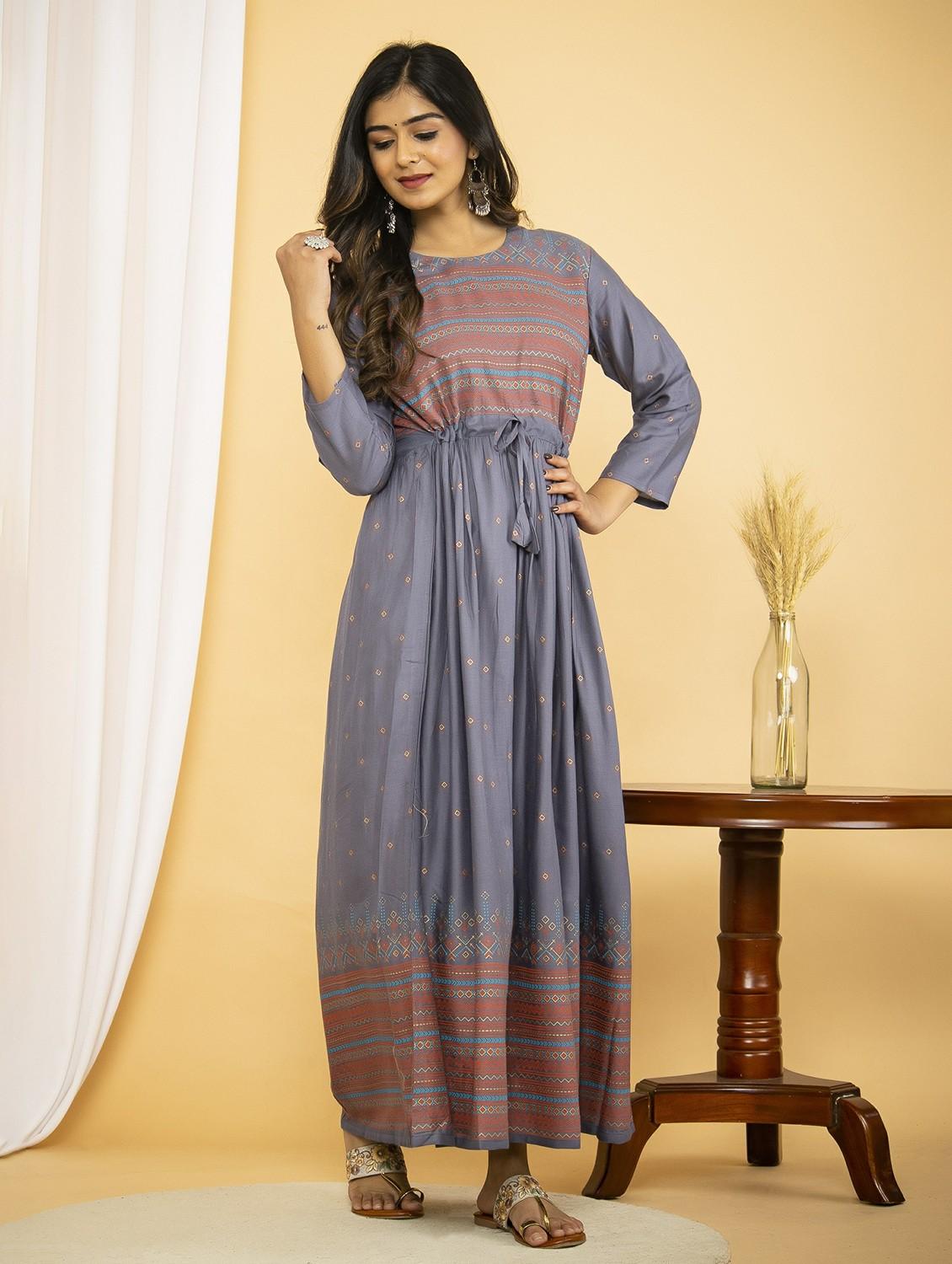 grey colored flared kurta - 20321373 - Standard Image - 2