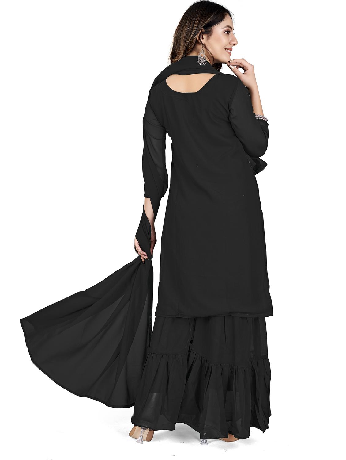 black colored kurta sharara set - 20321378 - Standard Image - 2