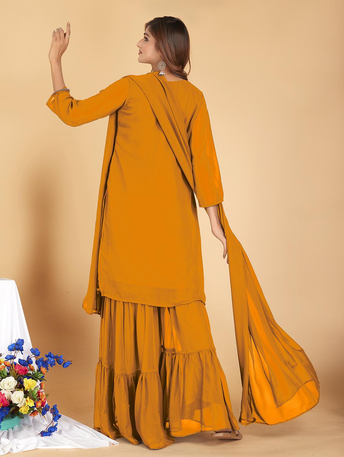 yellow colored kurta sharara set - 20321379 - Standard Image - 2