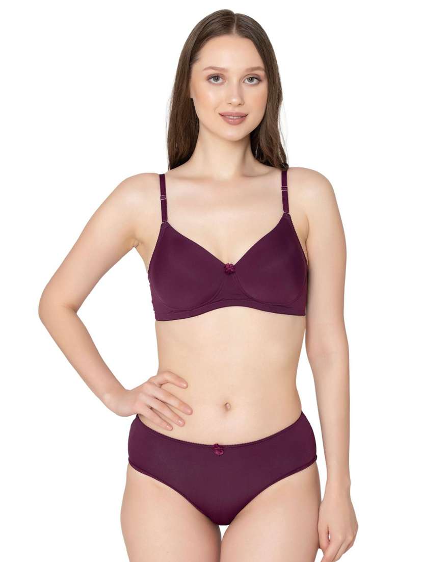 women solid bra and panty set
