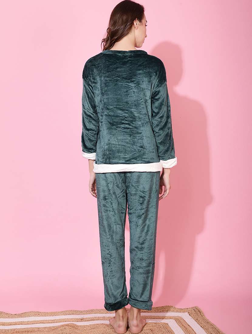 women round neck solid nightwear pyjama set - 20322509 - Standard Image - 2