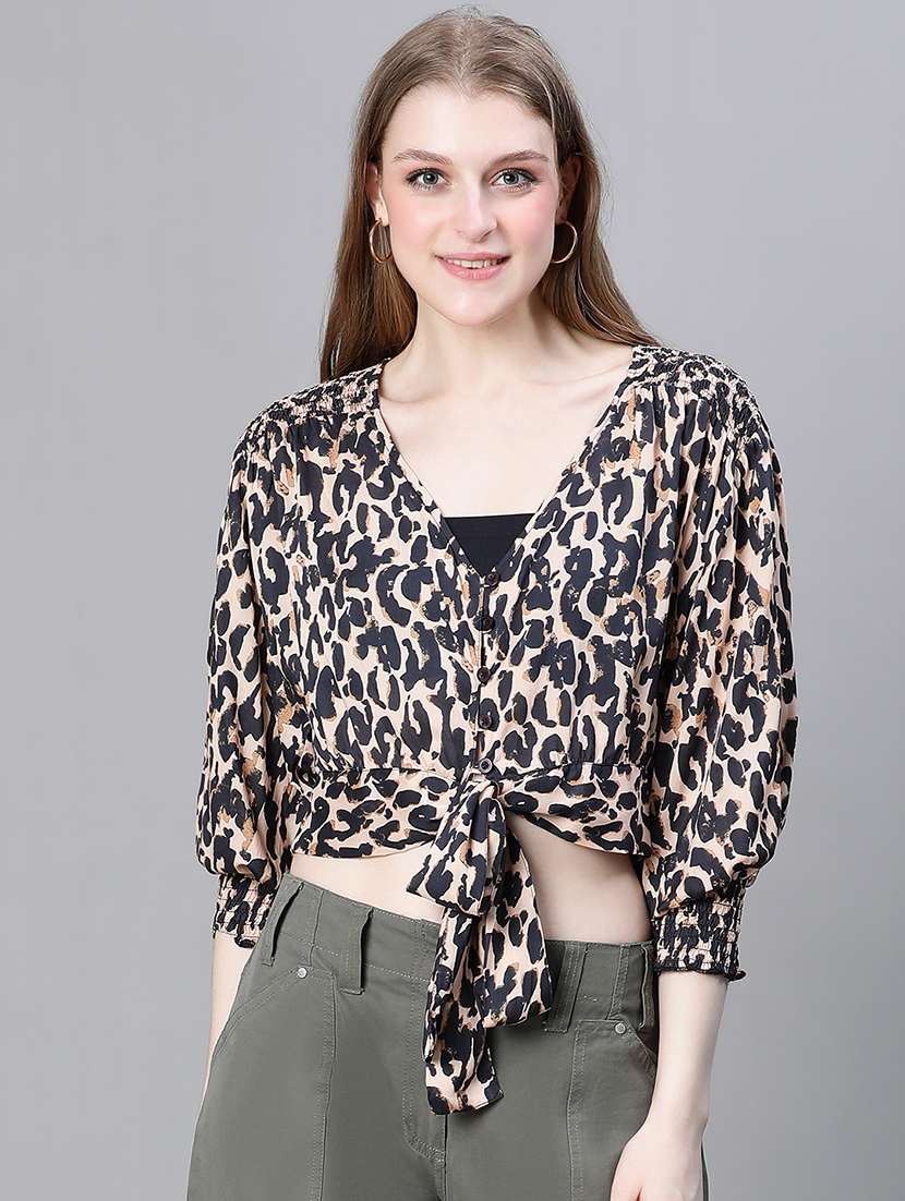 beige animal print crop top