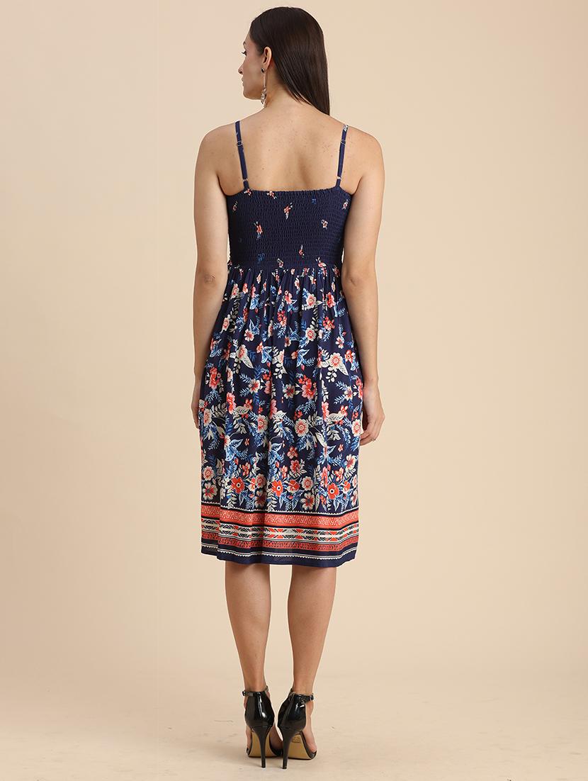 blue floral print shoulder strap a-line dress - 20322898 - Standard Image - 2