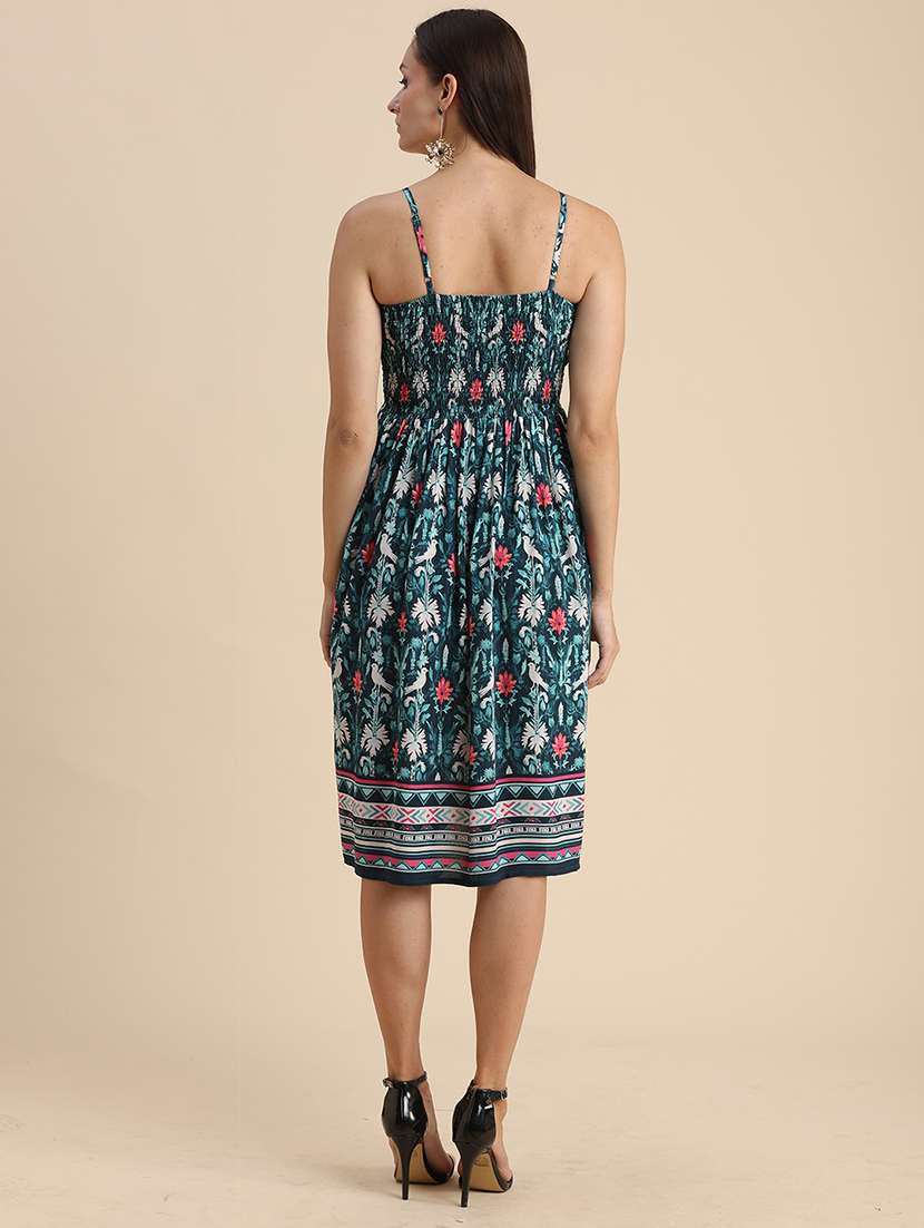 teal printed shoulder strap a-line dress - 20322922 -  Standard Image - 2