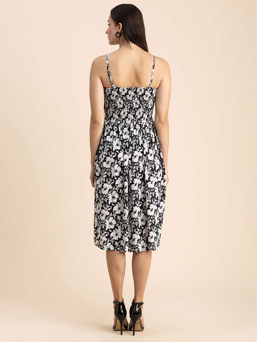 black floral print shoulder strap a-line dress - 20322923 -  Standard Image - 2