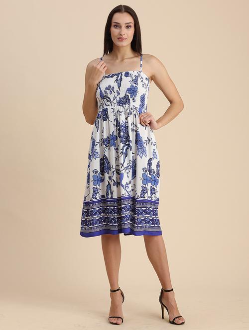 white floral print shoulder strap a-line dress - 20322924 - Standard Image - 0