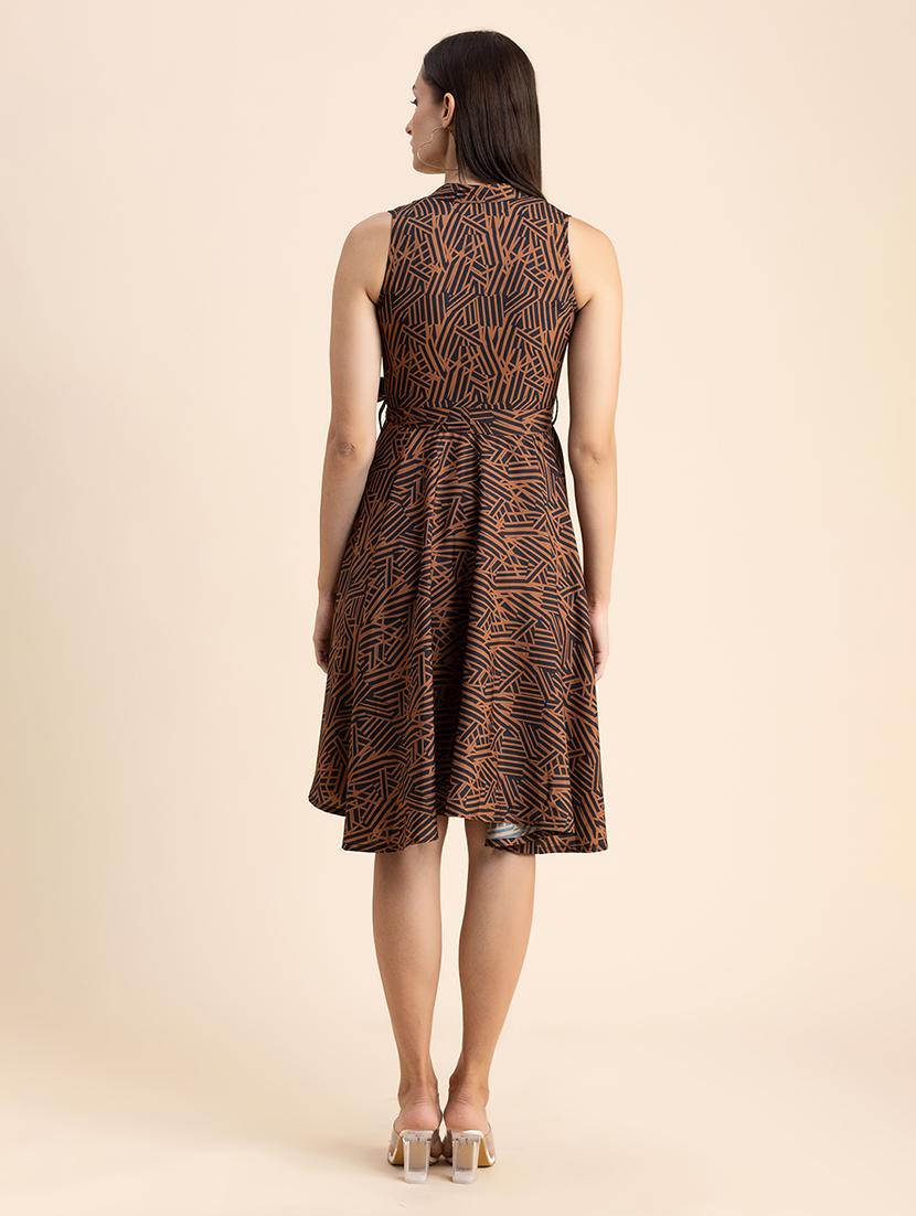women brown printed crepe empire line dress - 20322927 - Standard Image - 2