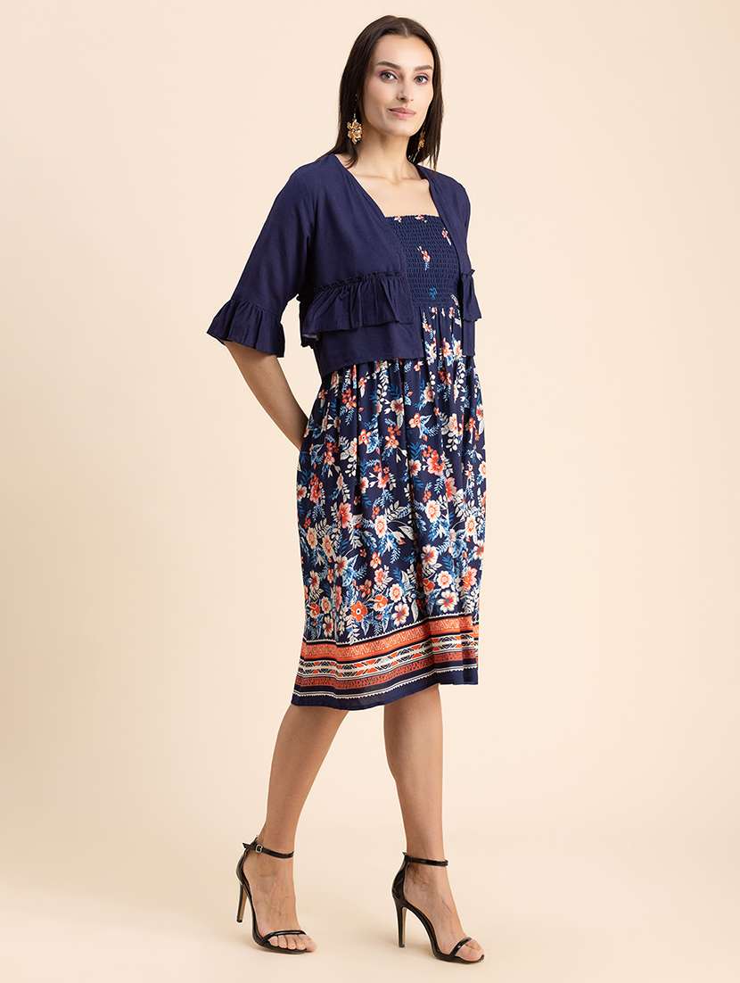 navy blue floral fit & flare dress - 20322951 - Standard Image - 2