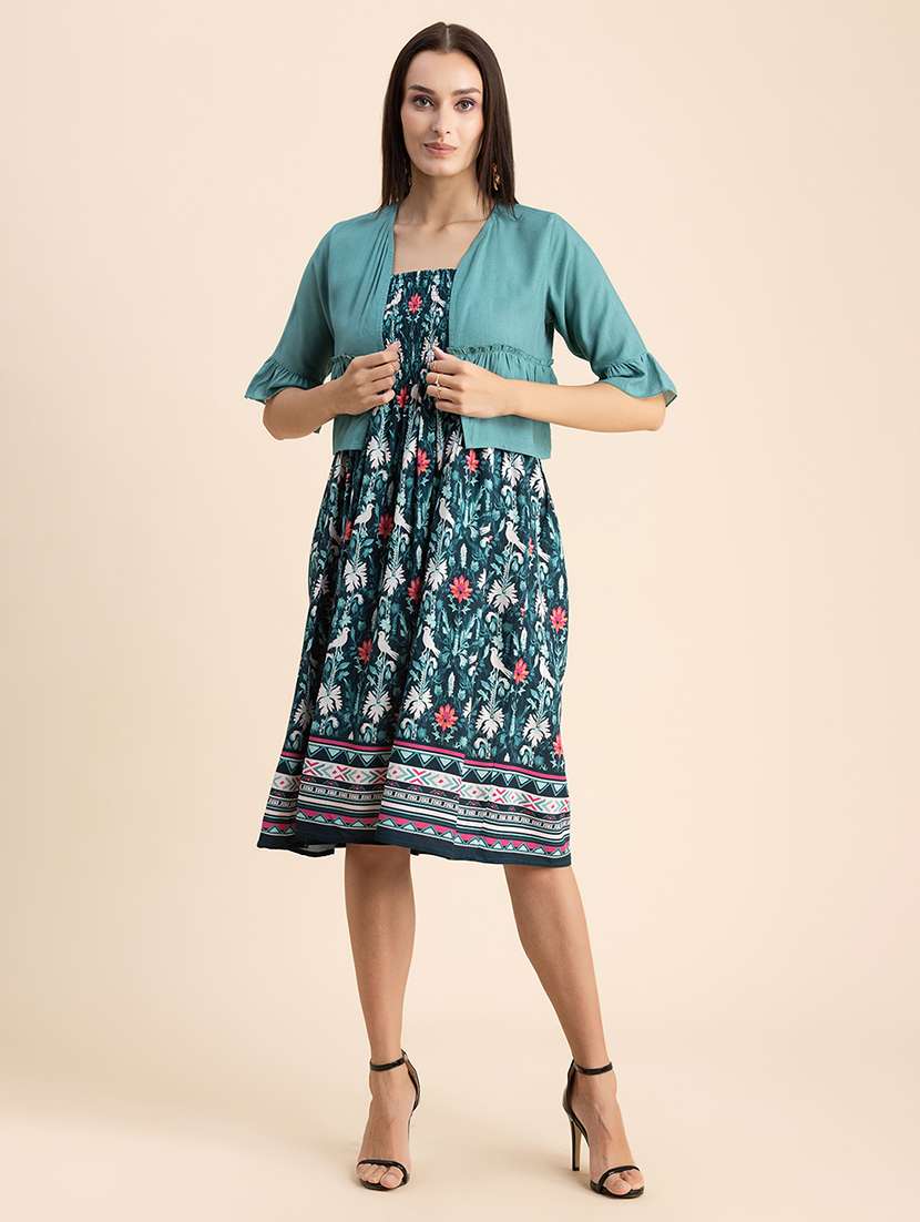women multi color printed rayon fit & flare dress