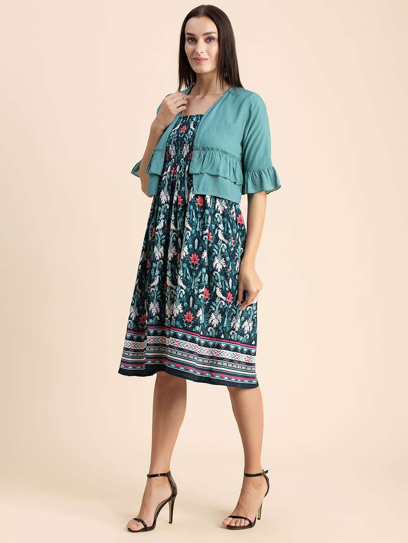 women multi color printed rayon fit & flare dress - 20322952 - Standard Image - 2