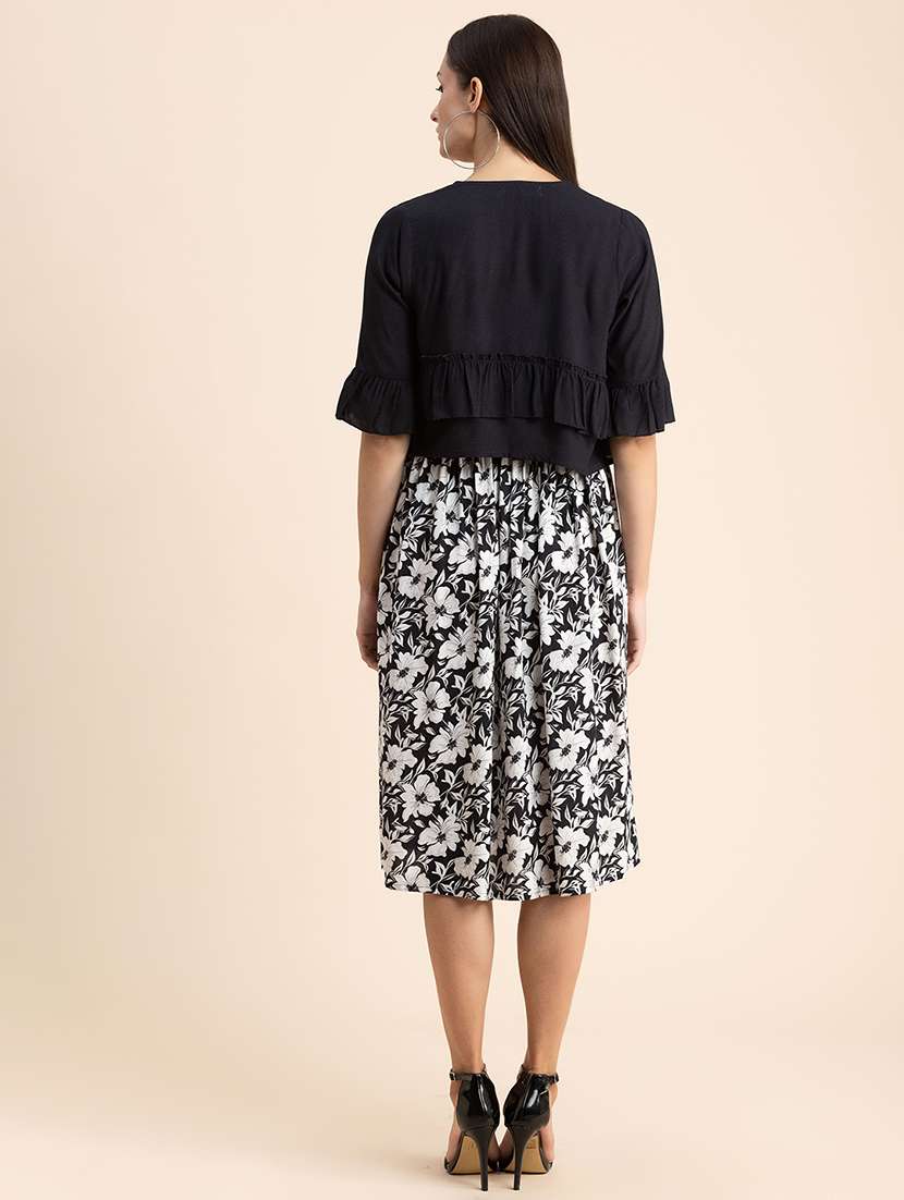 black floral fit & flare dress with shrug - 20322953 -  Standard Image - 2