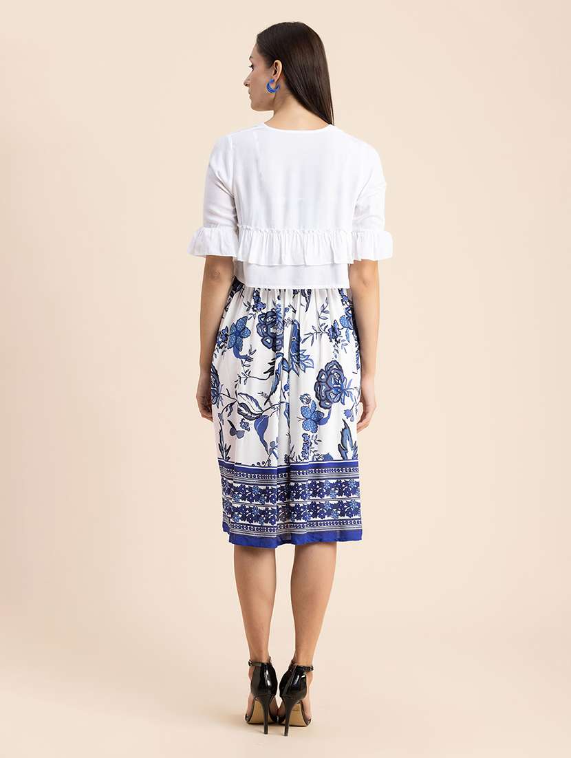 white floral print fit & flare dress - 20322954 -  Standard Image - 2