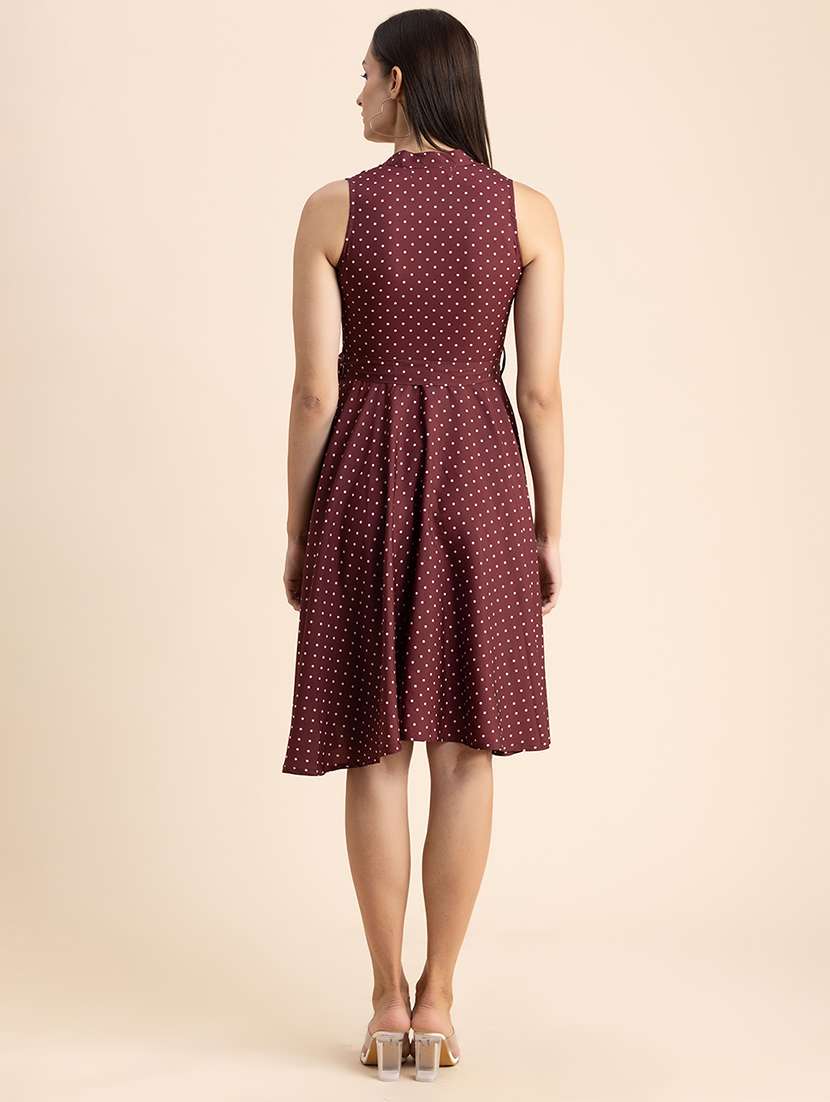 maroon polka dots fit & flare dress - 20322956 -  Standard Image - 2
