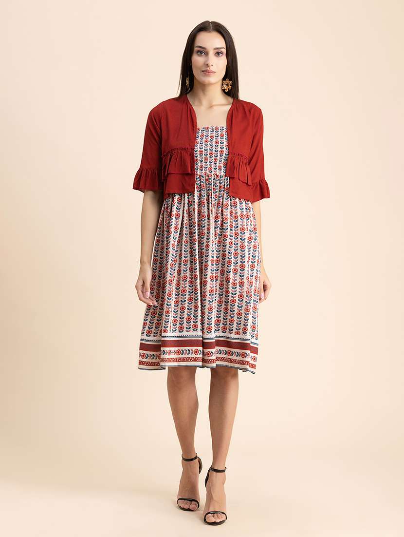 multi colored floral fit & flare dress