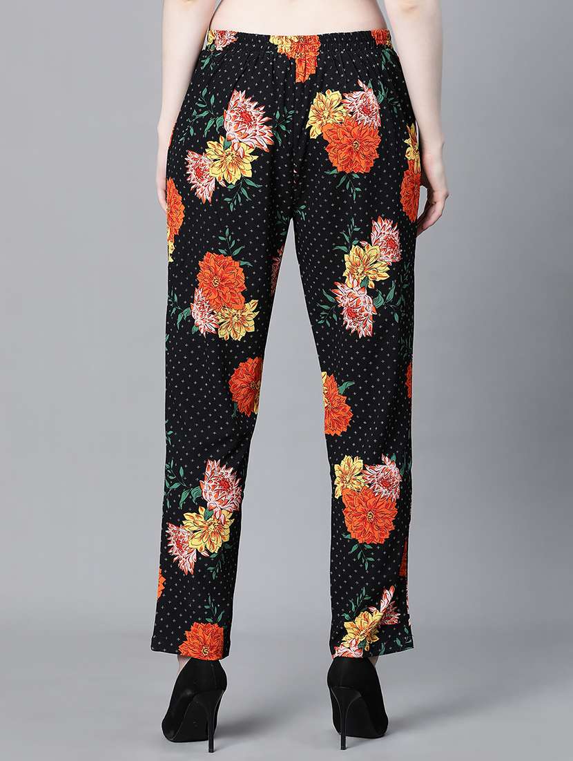black floral printed flat front trouser - 20323067 - Standard Image - 2