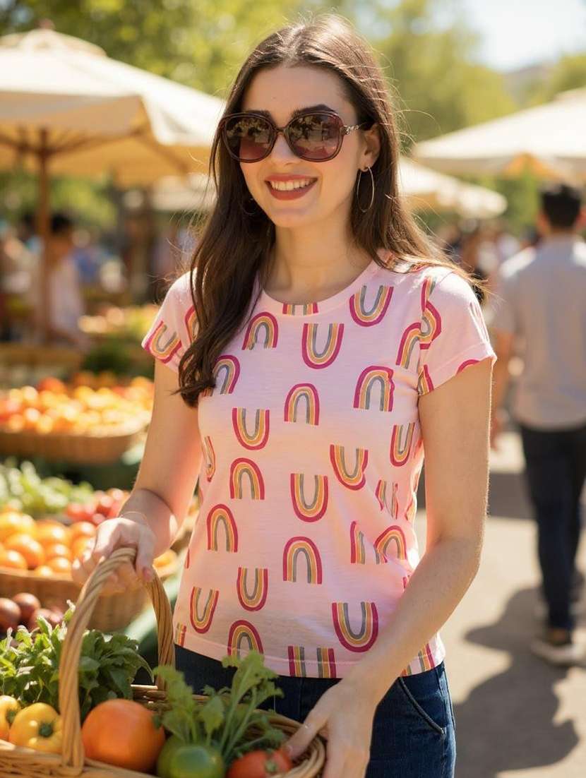 women's all over print round neck t-shirt