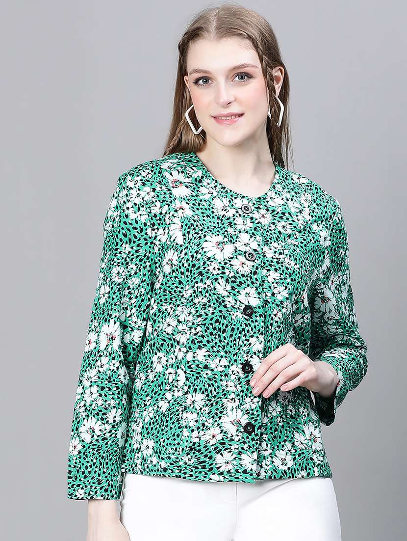 green printed regular jacket