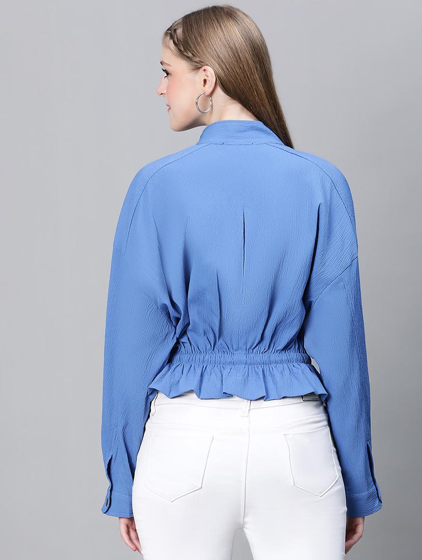 blue self design peplum jacket - 20323100 - Standard Image - 2