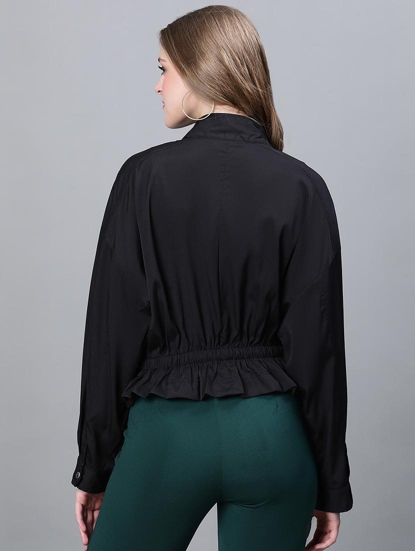 black solid peplum jacket - 20323101 - Standard Image - 2