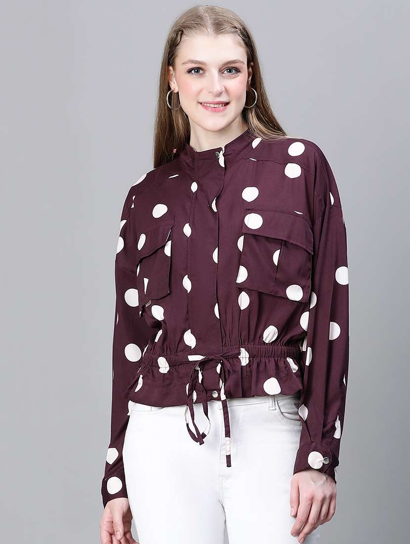 burgundy polka dots peplum jacket - 20323107 - Zoom Image - 0