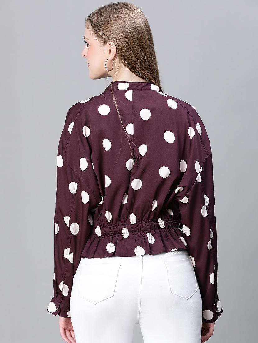 burgundy polka dots peplum jacket - 20323107 - Standard Image - 2