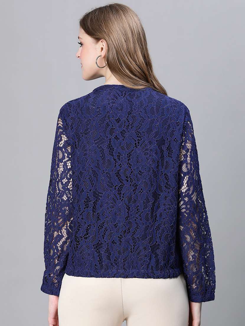 navy blue self design regular jacket - 20323109 -  Standard Image - 2