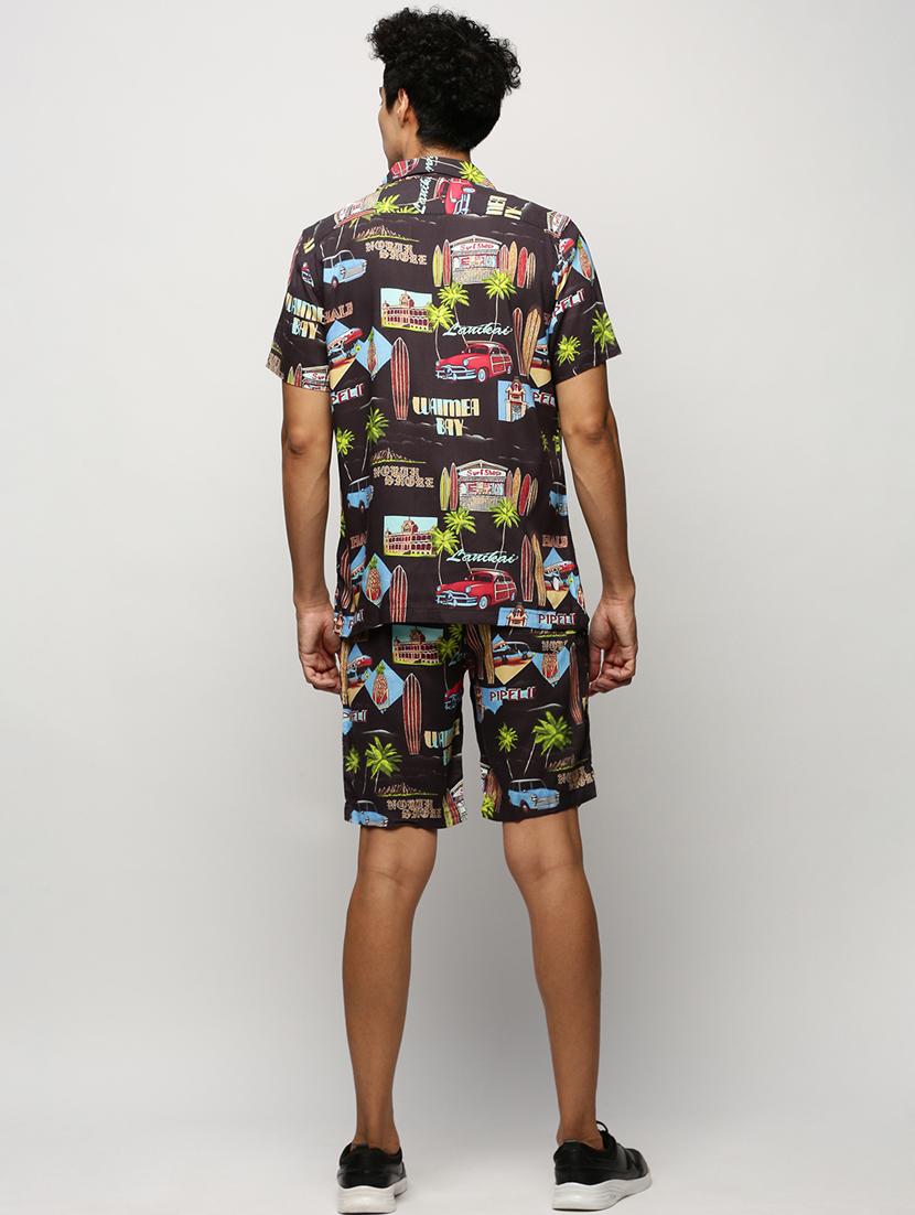 men black graphic cotton blend co-ord set - 20325302 - Standard Image - 2