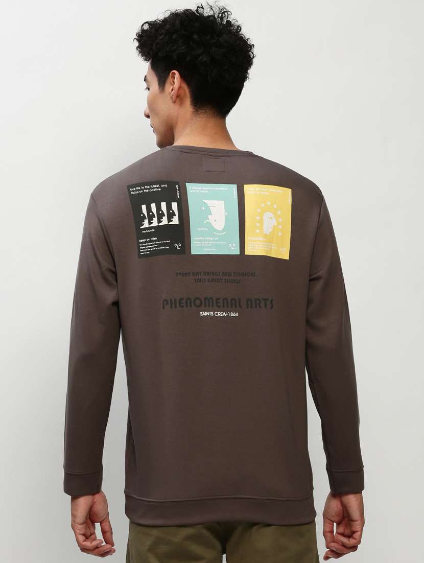 men brown graphic print cotton regular sweatshirt - 20325367 -  Standard Image - 2