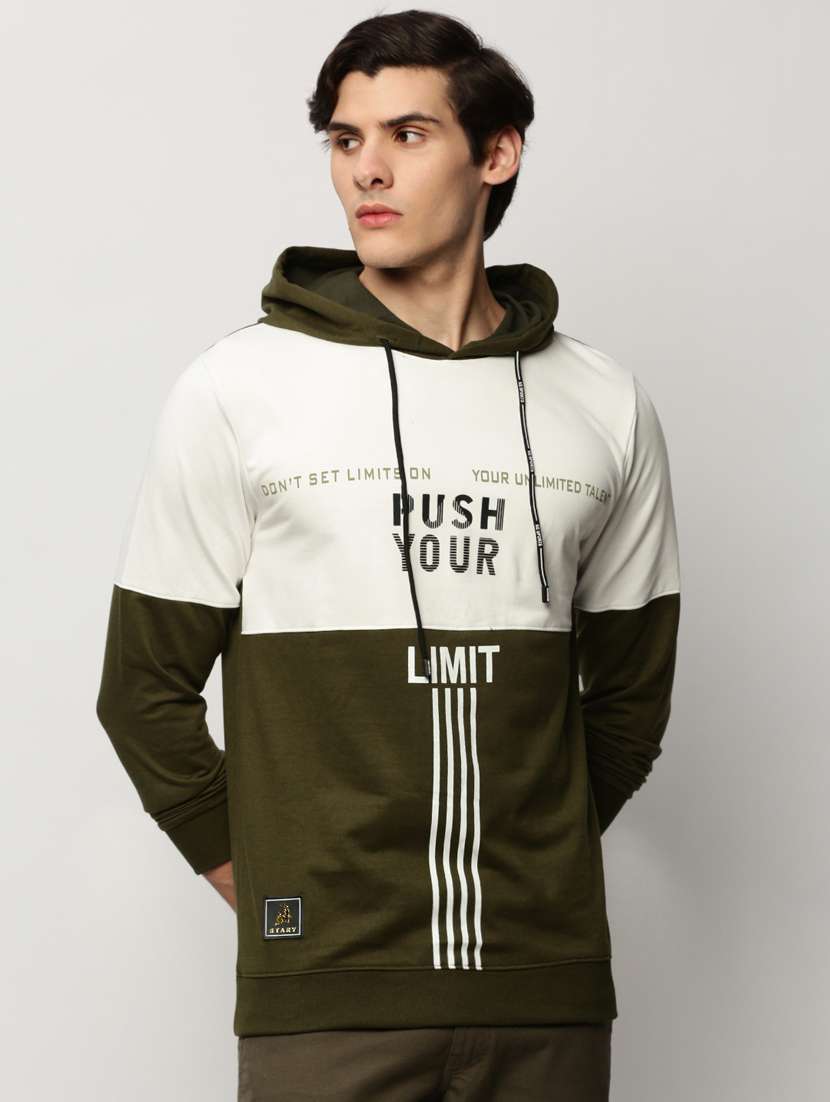 men multi colored hooded color block cotton regular sweatshirt