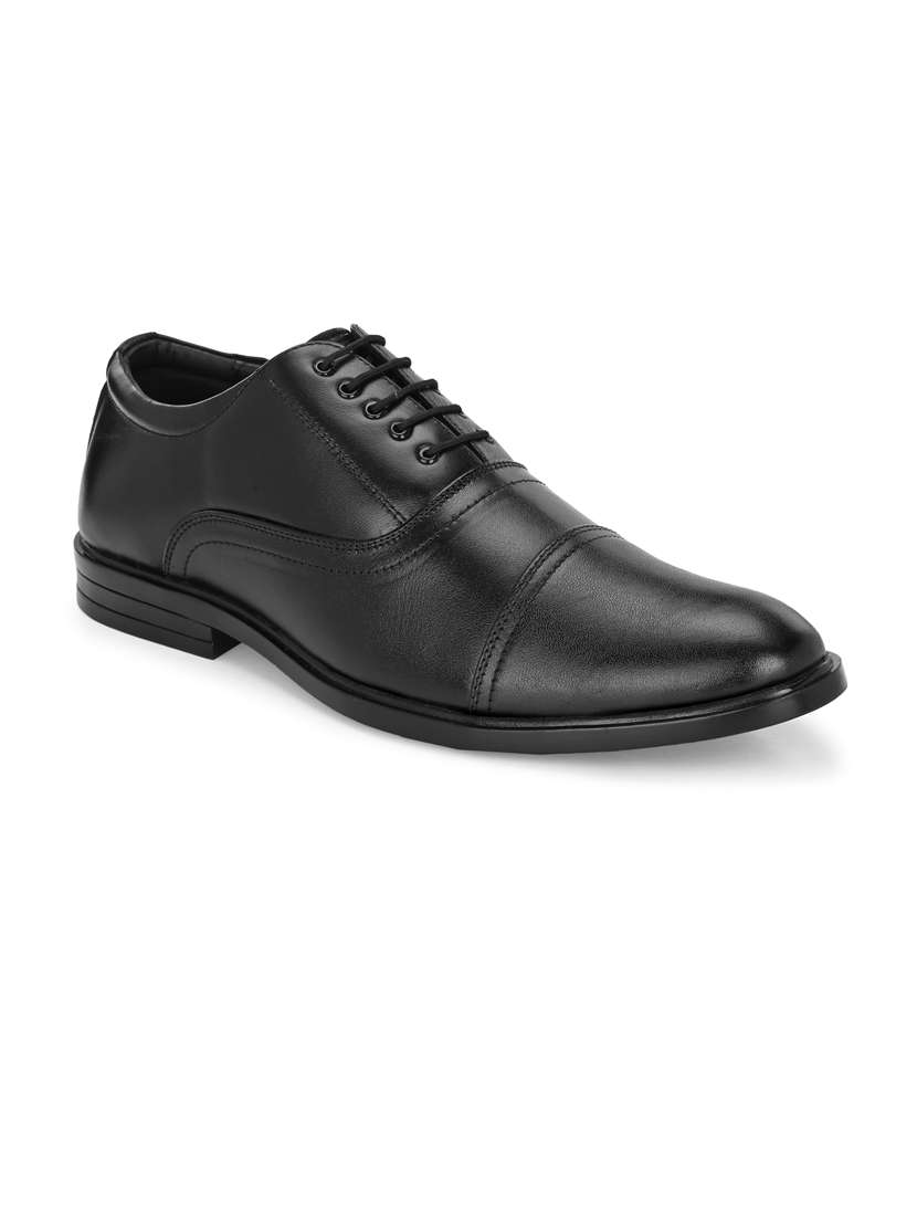 men solid black lace-up oxford