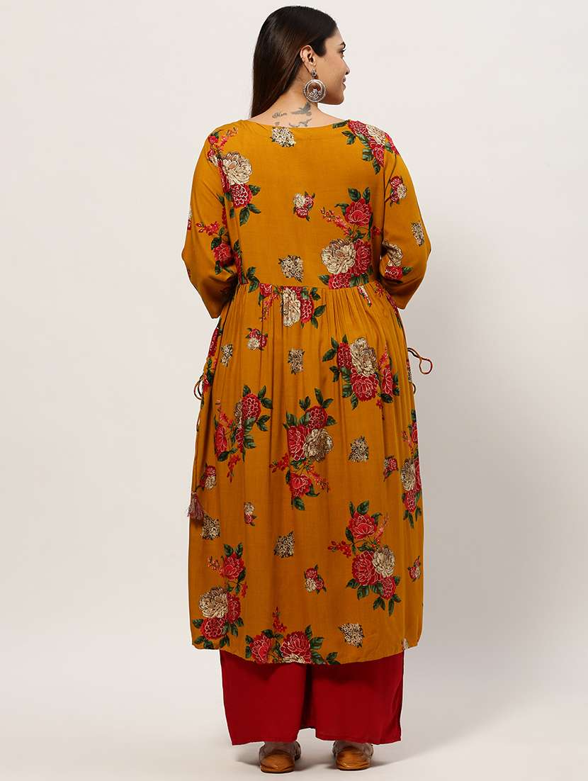 mustard colored a-line kurta - 20325600 -  Standard Image - 2
