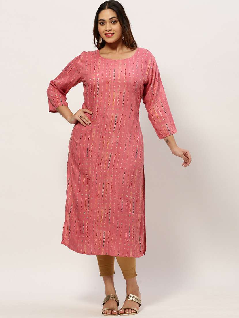 pink colored straight kurta