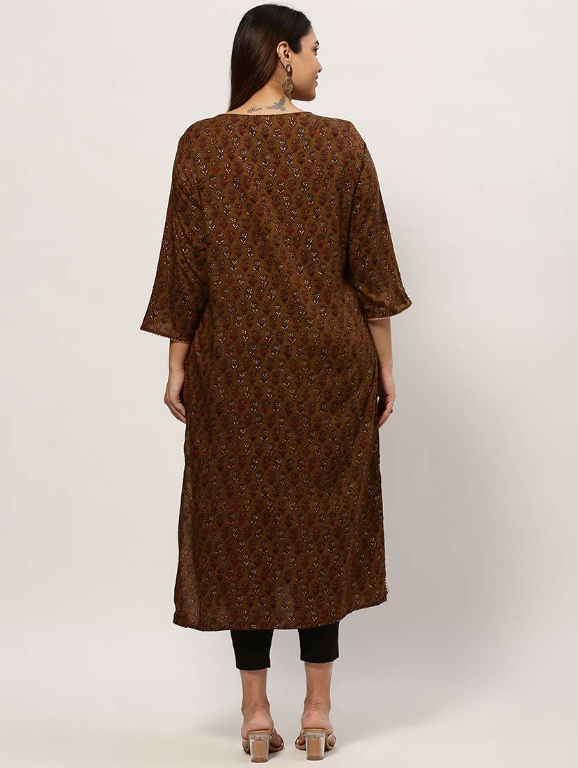 brown colored straight kurta - 20325608 -  Standard Image - 2