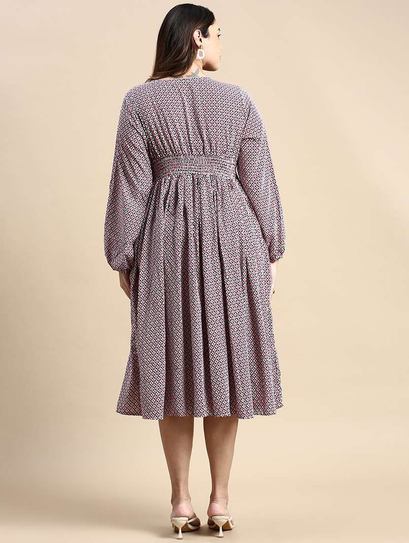 multi color geometric print fit & flare dress - 20325625 - Standard Image - 2