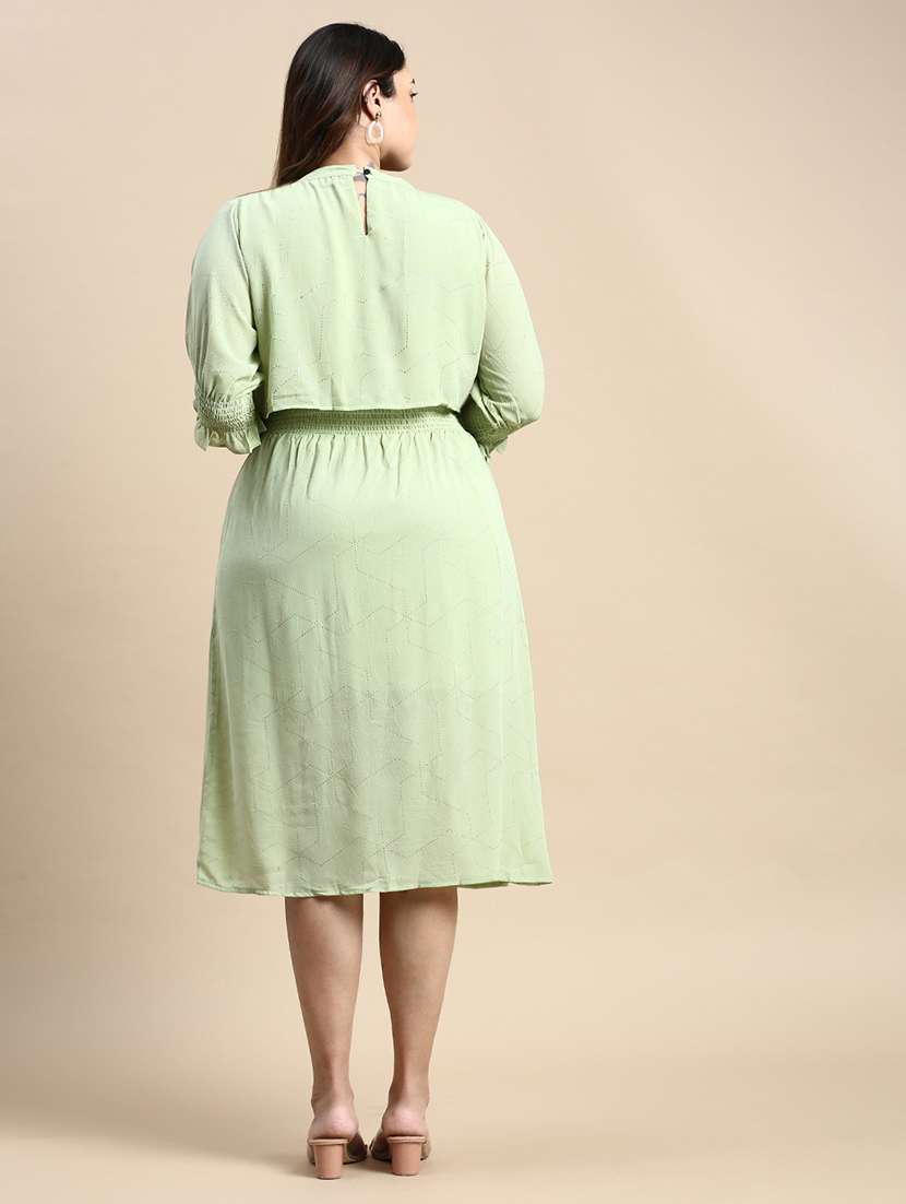 pastel green self design fit & flare dress - 20325627 -  Standard Image - 2
