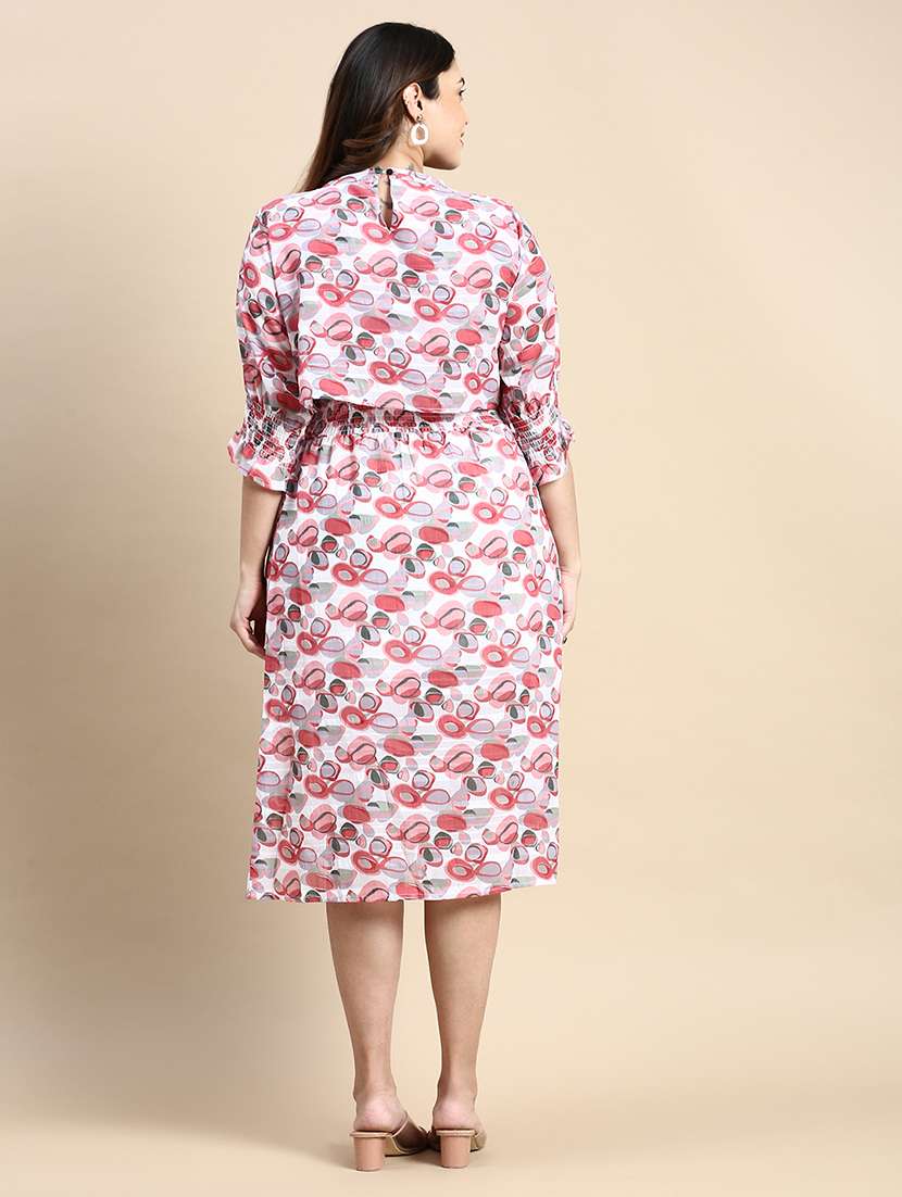 pink printed round neck a-line dress - 20325636 -  Standard Image - 2