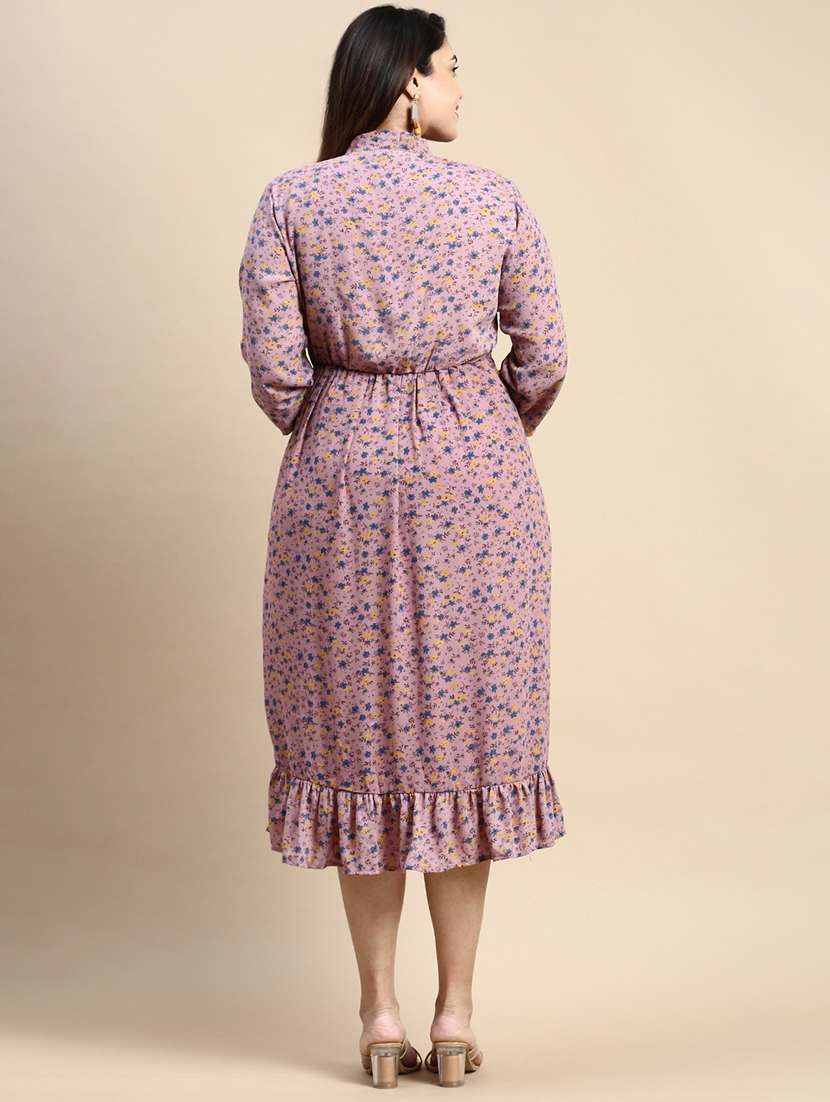 purple floral print fit & flare dress - 20325640 - Standard Image - 2