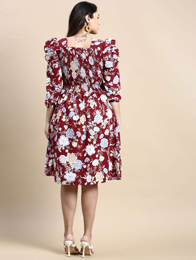 maroon floral fit & flare dress - 20325664 - Standard Image - 2