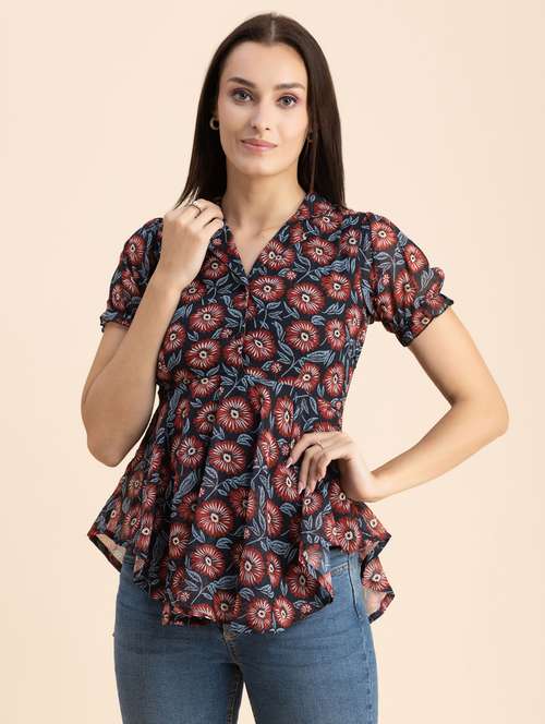 black floral print peplum top - 20325697 - Standard Image - 0