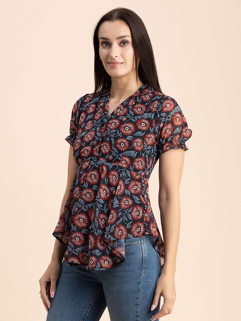 black floral print peplum top - 20325697 - Standard Image - 2