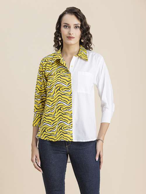 yellow & white printed regular shirt - 20325781 -  Standard Image - 0